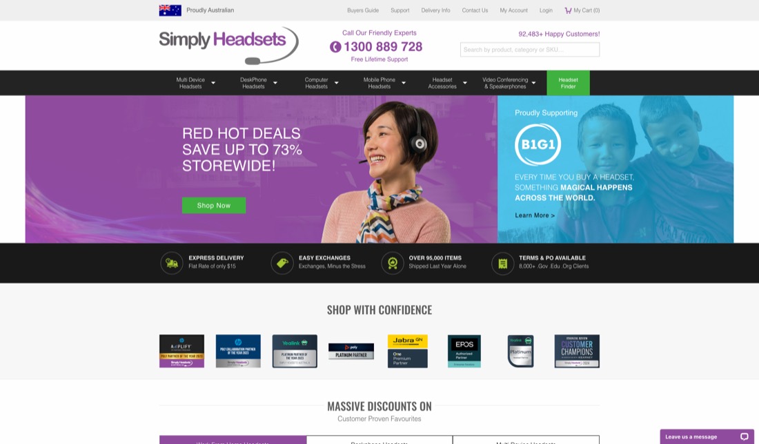 Screenshot of the SimplyHeadsets site